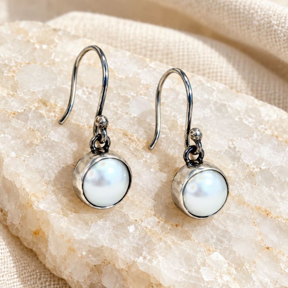 950 Fine Silver Genuine Pearl Drop Earrings Minimalist Quiet Luxury Jewelry